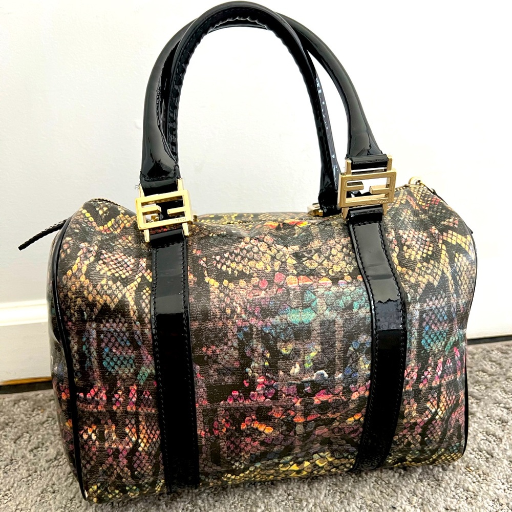 FENDI *rare* limited ed. snakeskin print bag gold hardware patent detailing